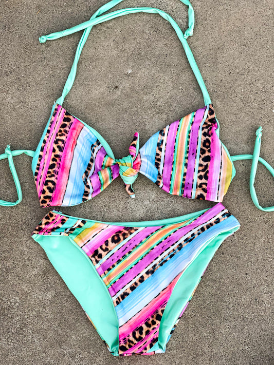 Cheetah Serape Turquoise Swimsuit