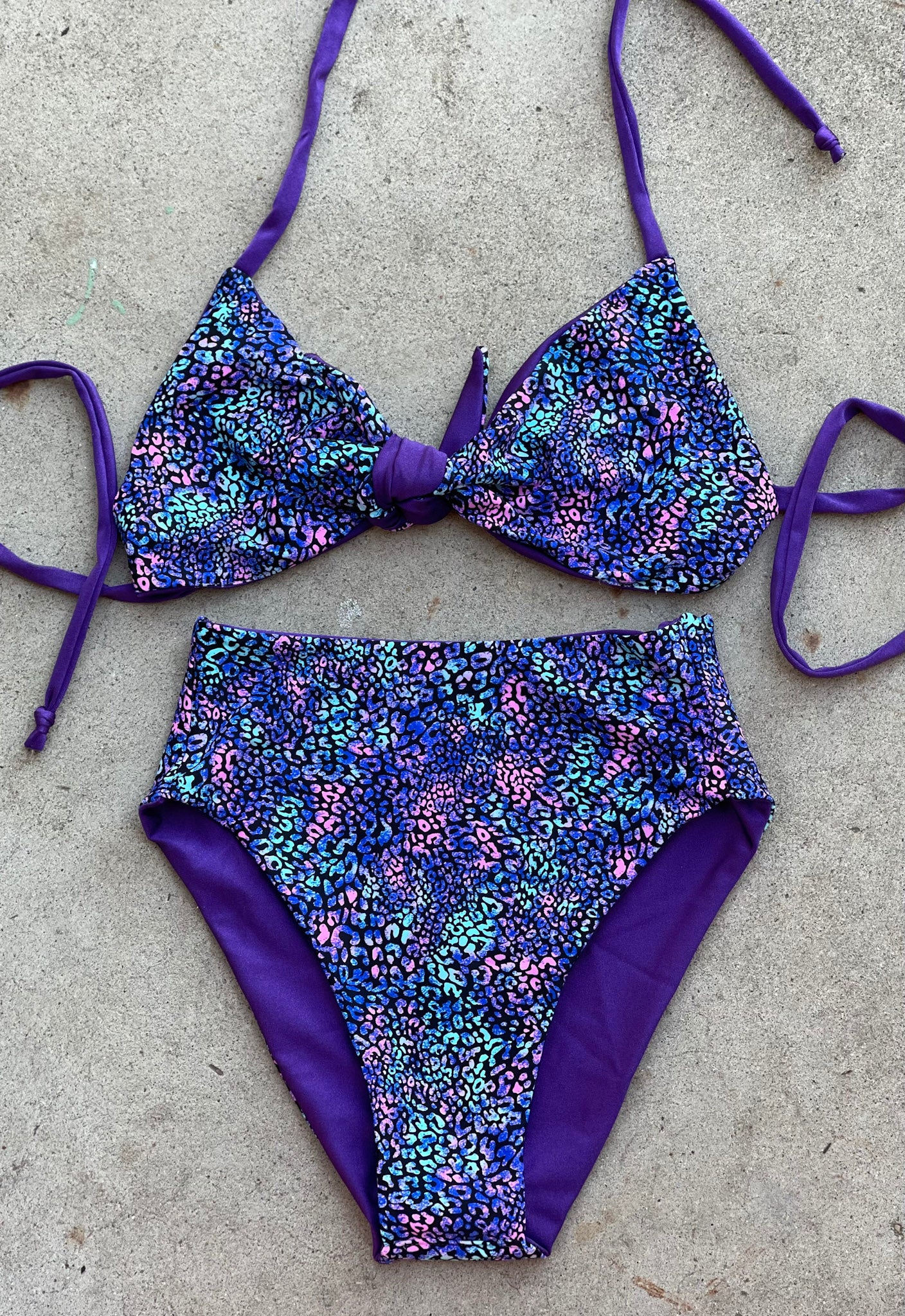 Purple and Pink Cheetah Highwaist Swimsuit