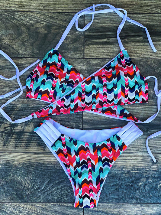 Reversible Pink Chevron Bikini