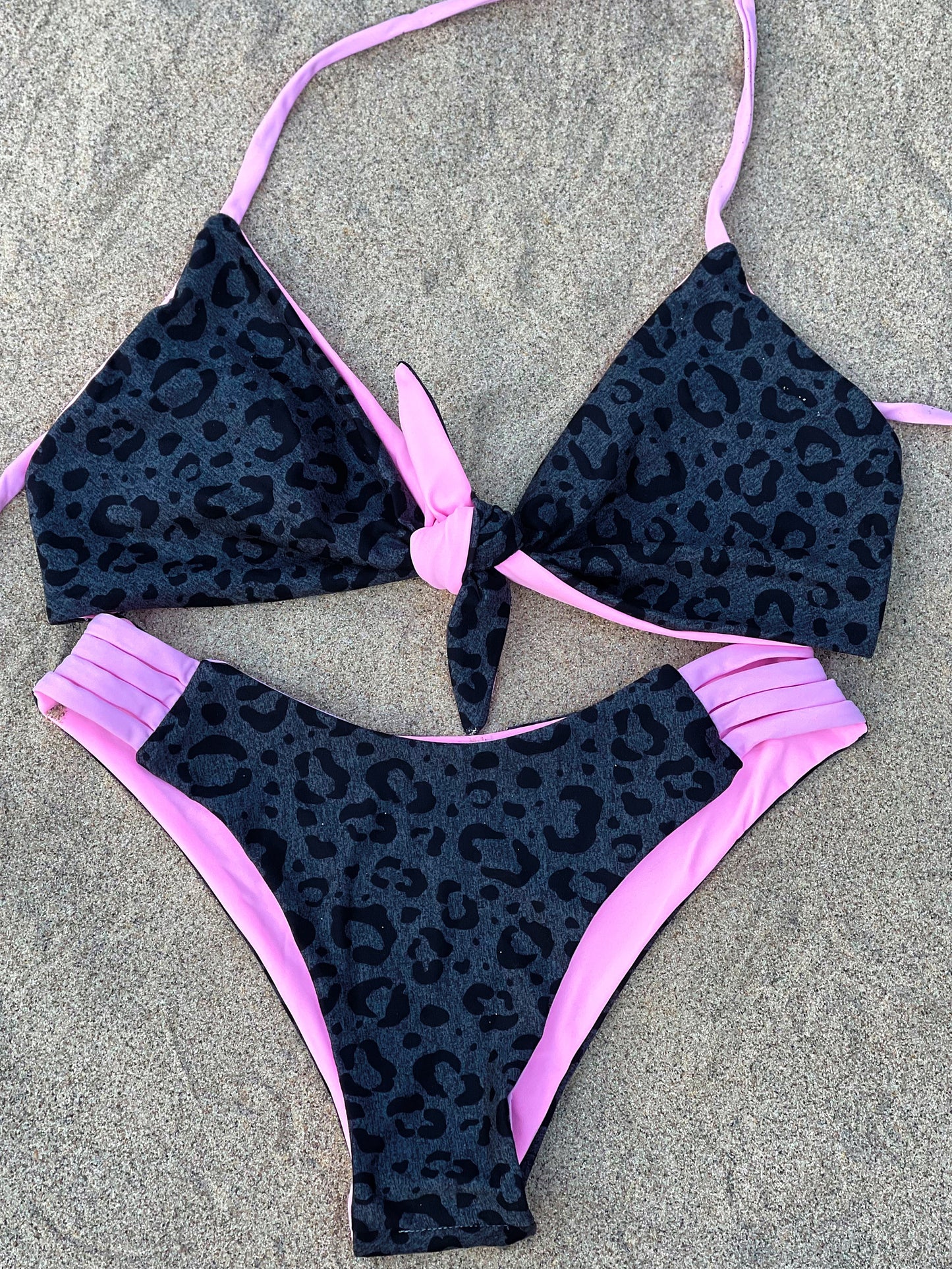 Charcoal Leopard and Light Pink Swimsuit