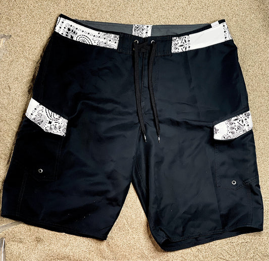 Black and White Paisley Swimtrunks