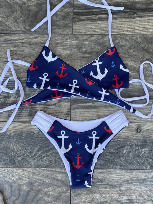 Reversible White Anchor Bikini