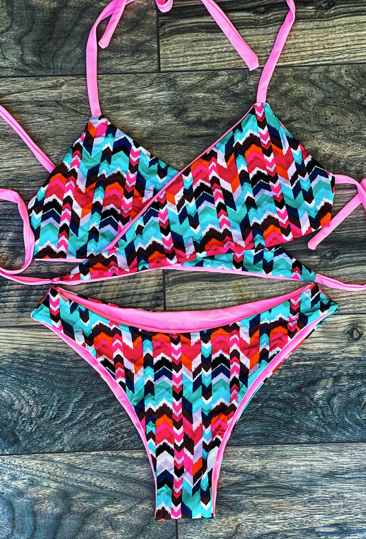 Reversible Chevron and Pink Bikini